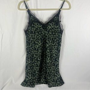Victoria’s Secret Green Leopard Print Lace Trim Slip Dress